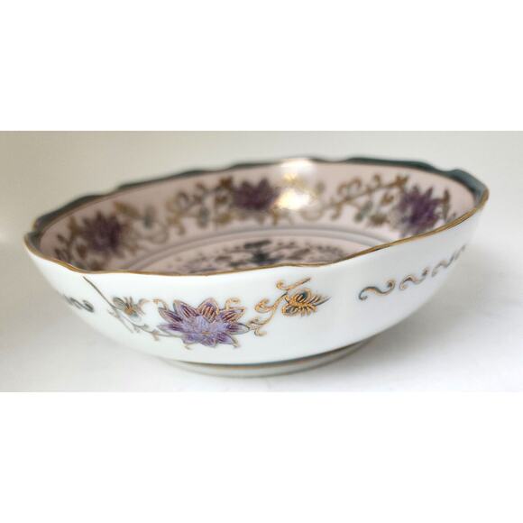 Trinket/Jewelry Dish Andrea by Sadek-Japan-Gold Outlined-Swan-Purple-Scalloped - Picture 6 of 12